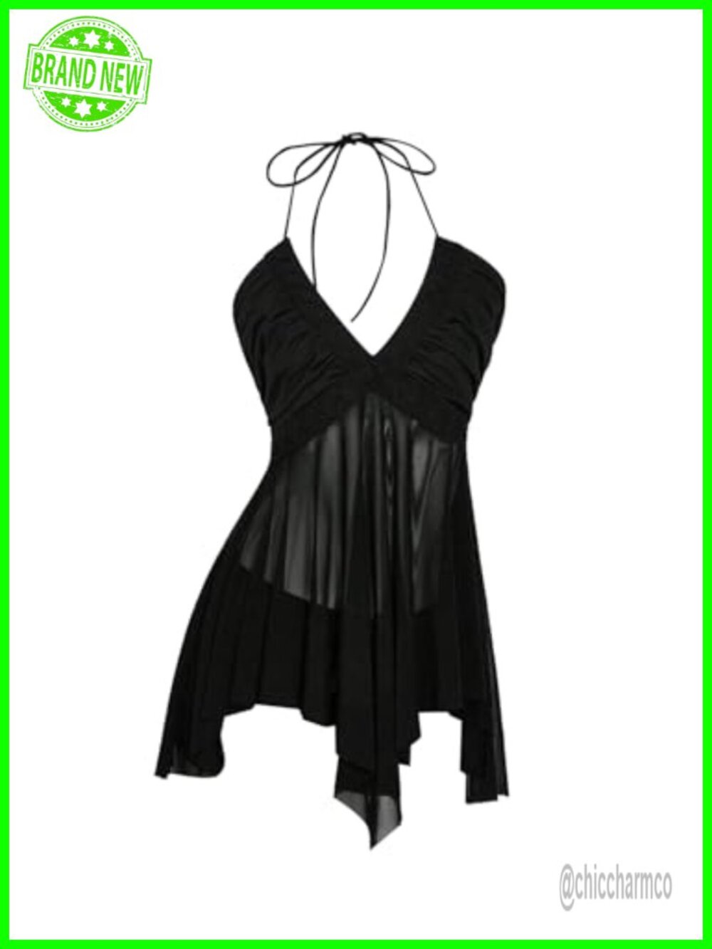 Women's Mesh Halter Cami Top Asymmetrical Hem Sleeveless Party Festival